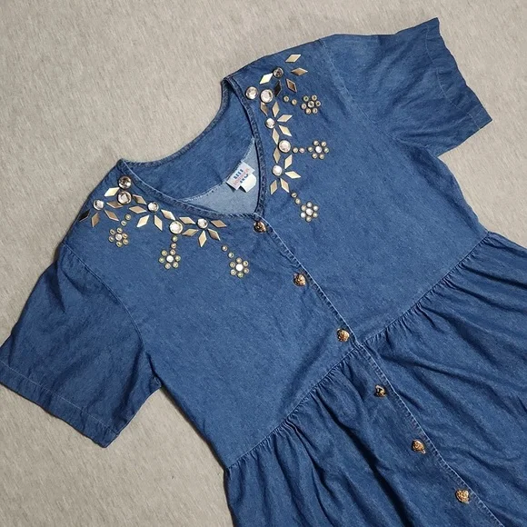white christmas dresses Plus Size Bossy Collar Denim Mini Dress-Denim 1x / Denim at Curvy Sense main image 1